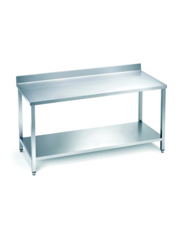 Tavolo in acciaio inox con alzatina e ripiano cm.70x60x85/90h