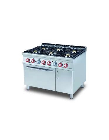 CUCINA 6 FUOCHI FORNO A GAS STATICO GN2/1 cm. 120x 90x 90h