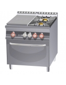 TUTTA PIASTRA + 2 FUOCHI SU FORNO GAS STATICO CM. 67X73X34H - PIASTRA CM. 37X73 - CM. 80X90X90H