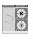 TUTTA PIASTRA + 2 FUOCHI SU FORNO GAS STATICO CM. 67X73X34H - PIASTRA CM. 37X73 - CM. 80X90X90H