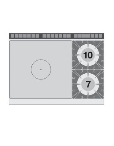 TUTTA PIASTRA + 2 FUOCHI SU FORNO ELETTRICO STATICO CM. 67X73X34H - PIASTRA CM. 77X73 - VANO NEUTRO CON PORTA - CM. 120X90X90H.