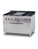 TUTTA PIASTRA + 4 FUOCHI SU FORNO GAS STATICO CM. 107X73X34H - PIASTRA CM. 37X73 - CM. 120X90X90H.