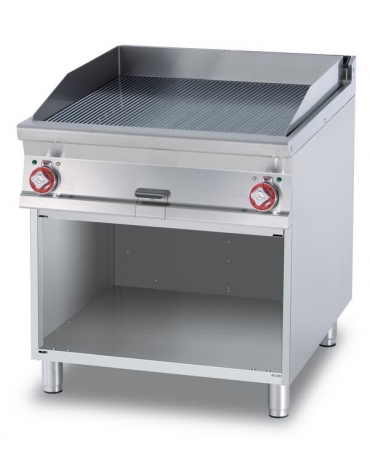 FRY-TOP RIGATO TRIFASE SU MOBILE A GIORNO - Piastra cm. 76x68 - 2 zone di cottura - CM. 80X90X90H.