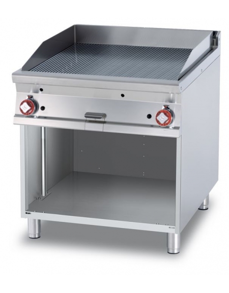 FRY-TOP RIGATO GAS SU MOBILE A GIORNO - Piastra cm. 76x68 - 2 zone di cottura - CM. 80X90X90H.