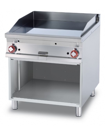 FRY-TOP LISCIO CROMATO GAS SU MOBILE A GIORNO - Piastra cm. 76x68 - 2 zone di cottura - CM. 80X90X90H.