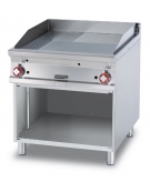 FRY-TOP 1/2 RIGATO + 1/2 LISCIO CROMATO GAS SU MOBILE A GIORNO - Piastra cm. 76x68 - 2 zone di cottura - CM. 80X90X90H.