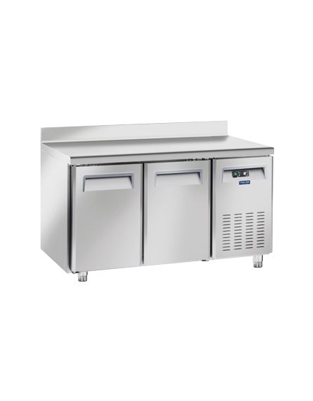 Tavolo refrigerato 2 porte com alzatina, in acciaio inox AISi 304, refrigerazione ventilata - cm 136x70x96h