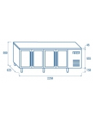 Tavolo refrigerato 4 porte a vetri, in acciaio inox AISi 304, refrigerazione ventilata - 223x60x86h