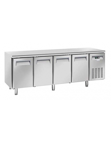 Tavolo refrigerato 4 porte, in acciaio inox AISi 304, refrigerazione ventilata - cm 223x60x86h