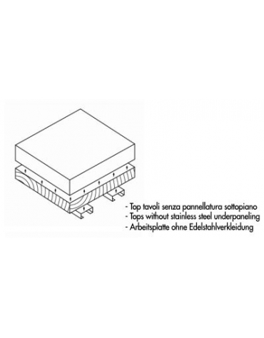 TAVOLO INOX A GIORNO CON SCHIENALE SENZA PANNELLATURA SOTTOPIANO INOX - CON ALZATINA - CM. 160X70X85H