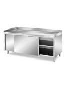 TAVOLO INOX PANETTERIA AMADIATO CON ANTE SCORREVOLI - CON PIANO E ALZATINE IN INOX - CM. 160X80X85H