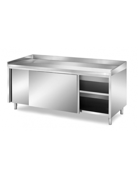 TAVOLO INOX PANETTERIA AMADIATO CON ANTE SCORREVOLI - CON PIANO E ALZATINE IN INOX - CM. 160X80X85H