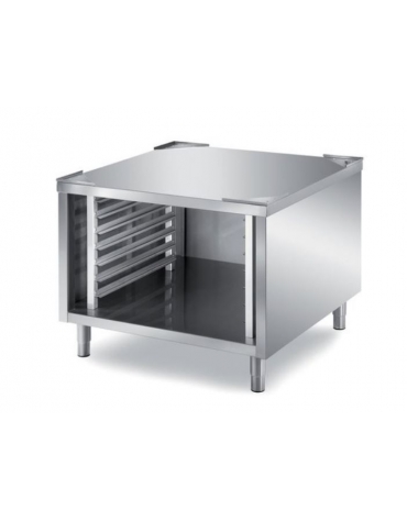 BASAMENTO FORNO CHIUSO SU TRE LATI CON PORTATEGLIE - capacità n. 7 teglie GN 2/1 H. 60 mm - CM. 80X80X72H