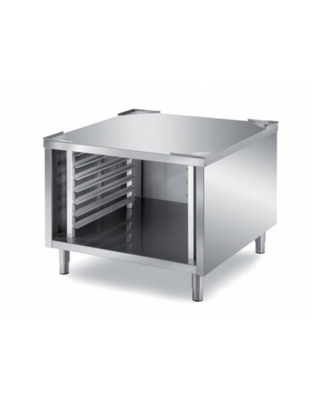 BASAMENTO FORNO CHIUSO SU TRE LATI CON PORTATEGLIE - capacità n. 7 teglie GN 2/1 H. 60 mm - CM. 90X90X72H