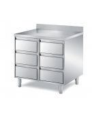 TAVOLO INOX A SEI CASSETTI - SENZA ALZATINA - CM. 90X70X85H