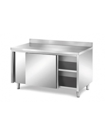 Tavolo armadiato inox con alzatina Dimensioni cm. 240x70x85/90h