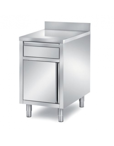 TAVOLO INOX A GIORNO CON CASSETTO SOTTO PIANO - SENZA ALZATINA - CM. 50X70X85H