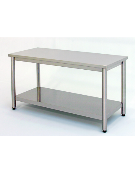 Tavolo inox su gambe tonde c/ripiano cm. 70x60x85/90h