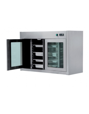 PENSILE A PARETE CALDO VENTILATO CON 1 PORTA A BATTENTE IN VETRO E ACCIAIO INOX - CM. 80X40X66H