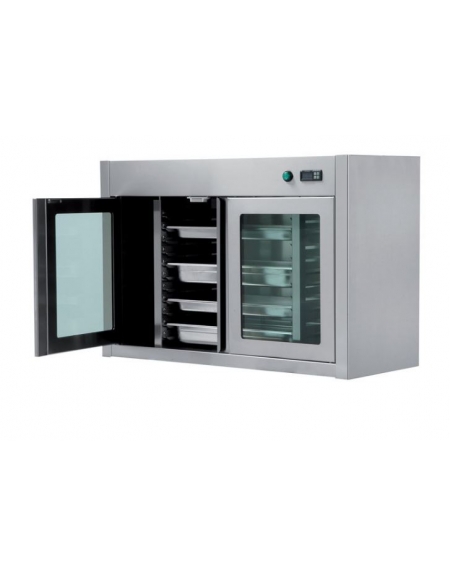 PENSILE A PARETE CALDO VENTILATO CON 2 PORTE A BATTENTE IN VETRO E ACCIAIO INOX - CM. 110X40X66H