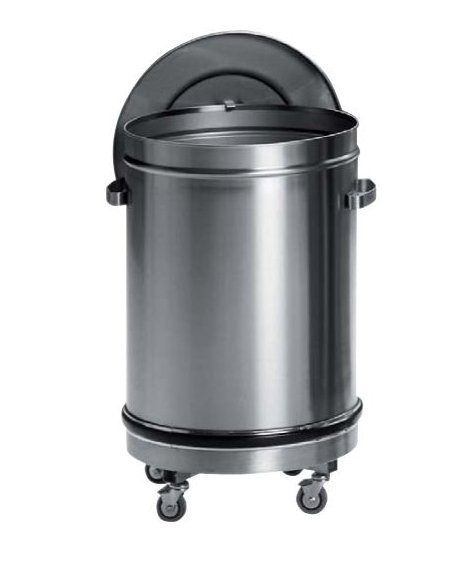 TRAMOGGIA INOX RACCOGLI RIFIUTI CON COPERCHIO - CARRELLATA - CAPACITA' 50 L - CM. Ø 39X60 H