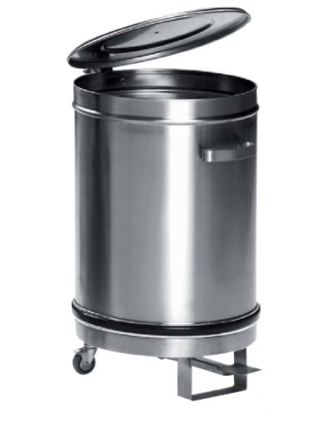 TRAMOGGIA INOX RACCOGLI RIFIUTI CON COPERCHIO E PEDALE - CARRELLATA - CAPACITA' 50 L - CM. Ø 39X60 H