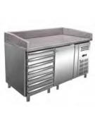 Tavolo refrigerato pizzeria 2 porte con 7 cassetti neutri, 195 Lt. - piano in granito - mm 1515x800x1000h