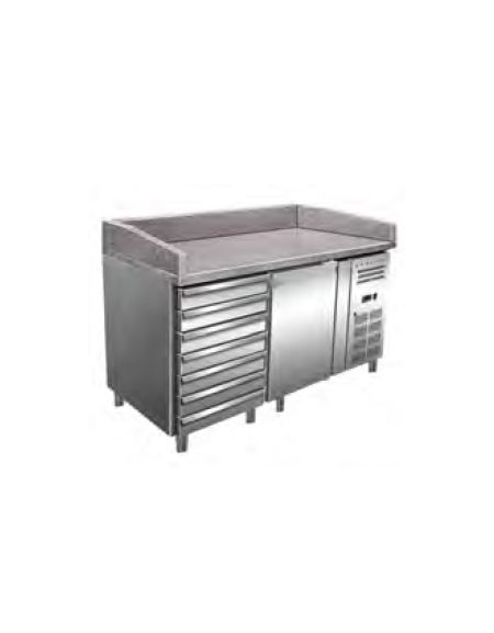 Tavolo refrigerato pizzeria 2 porte con 7 cassetti neutri, 195 Lt. - piano in granito - mm 1515x800x1000h