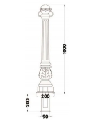 Dissuasore in i ghisa, colonna con base ottagonale e occhielli fissi, arricchita da fregi ornamentali - cm diam. 21,5x100h