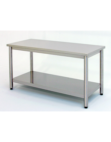 Tavolo inox su gambe tonde c/ripiano cm. 260x60x85/90h