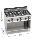 Cucina professionale industriale a gas 6 fuochi -ALTA POTENZA - cm 120x70x85/90