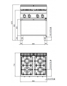 Cucina professionale industriale a gas 4 fuochi per ristorante cm 80x70x90h