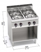 Cucina professionale industriale a gas 4 fuochi per ristorante cm 80x70x90h