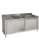 Lavatoio inox 2 vasche+gocc. sinistro Dimensioni cm.140x60x85/90