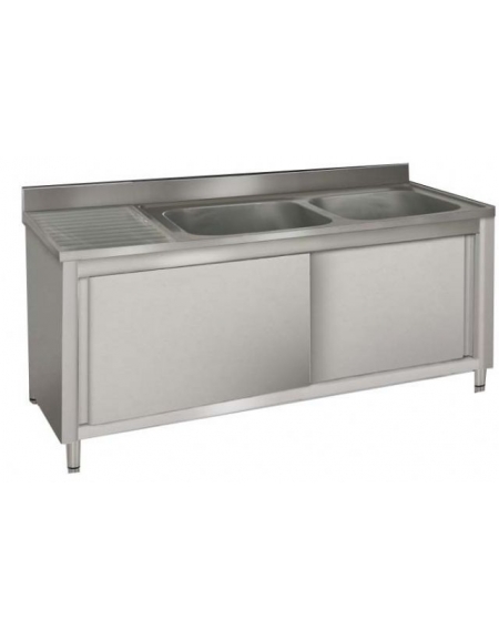 Lavatoio inox 2 vasche+gocc. sinistro Dimensioni cm.140x60x85/90