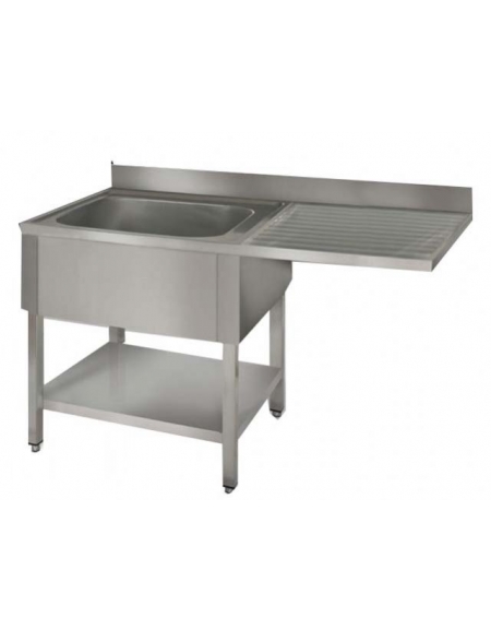 Lavatoio inox con ripiano 1 vasca+gocc. destro cm 120x60x85/90h