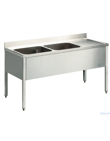 Lavatoio inox 2 vasche + gocc.destro Dimensioni cm.150x60x85/90h