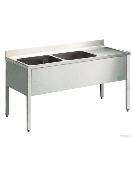 Lavatoio inox 2 vasche + gocc.destro Dimensioni cm.150x60x85/90h