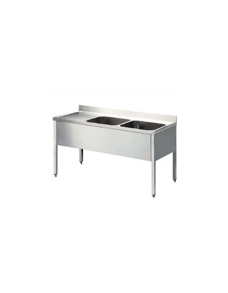 Lavatoio inox 2 vasche+gocc.sinistro Dimensioni cm.160x60x85/90h