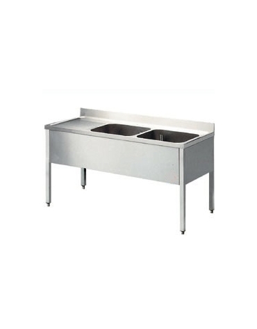 Lavatoio inox 2 vasche+gocc.sinistro Dimensioni cm.150x70x85/90h