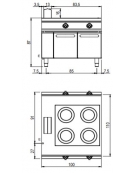 Cucine a induzione per ristoranti N° 2 Zone di cottura su mobile aperto cm 40x73x87h