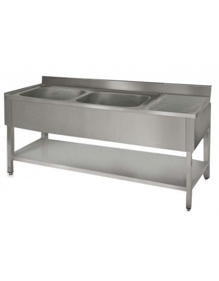 Lavatoio inox 2 vasche +gocc. destro Dimensioni cm.160x60x85/90h