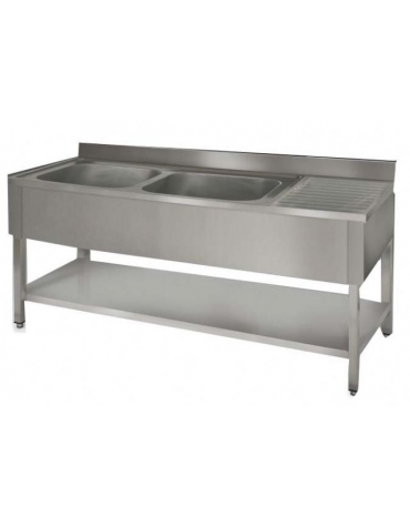 Lavatoio inox 2 vasche +gocc. destro Dimensioni cm.190x70x85/90h