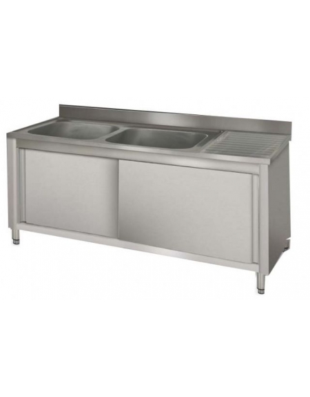 Lavatoio inox 2 vasche+gocc. destro Dimensioni cm.170x70x85/90h