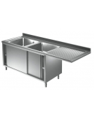 Lavatoio inox armadiato 2 vasche+gocc. destro cm 160x70x85h