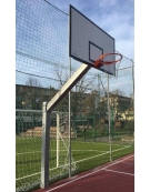 Impianto basket monotubolare in acciaio zincato, tabelloni in legno, sbalzo cm.225.