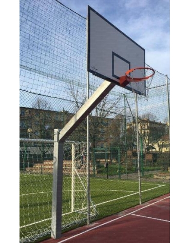 Impianto basket monotubolare in acciaio zincato, tabelloni in legno, sbalzo cm.225.