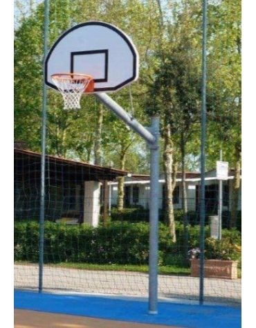 Impianto basket monotubolare in acciaio zincato, tabelloni in lamiera, sbalzo cm.165.