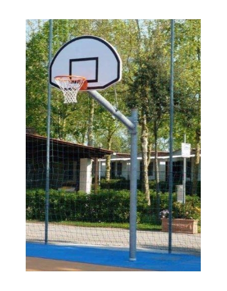 Impianto basket monotubolare in acciaio zincato, tabelloni in lamiera, sbalzo cm.165.