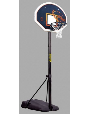 Mezzo impianto minibasket a norme UNI-EN 1270, con zavorra riempibile, altezza regolabile da 120 a 261 cm.